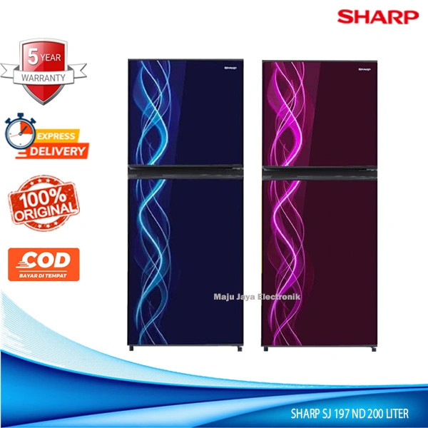 Kulkas 2 Pintu SHARP Sj 197 ND VP/VB Kirey 3 Tanpa Bunga Es Low Watt Tanpa Bunga Es