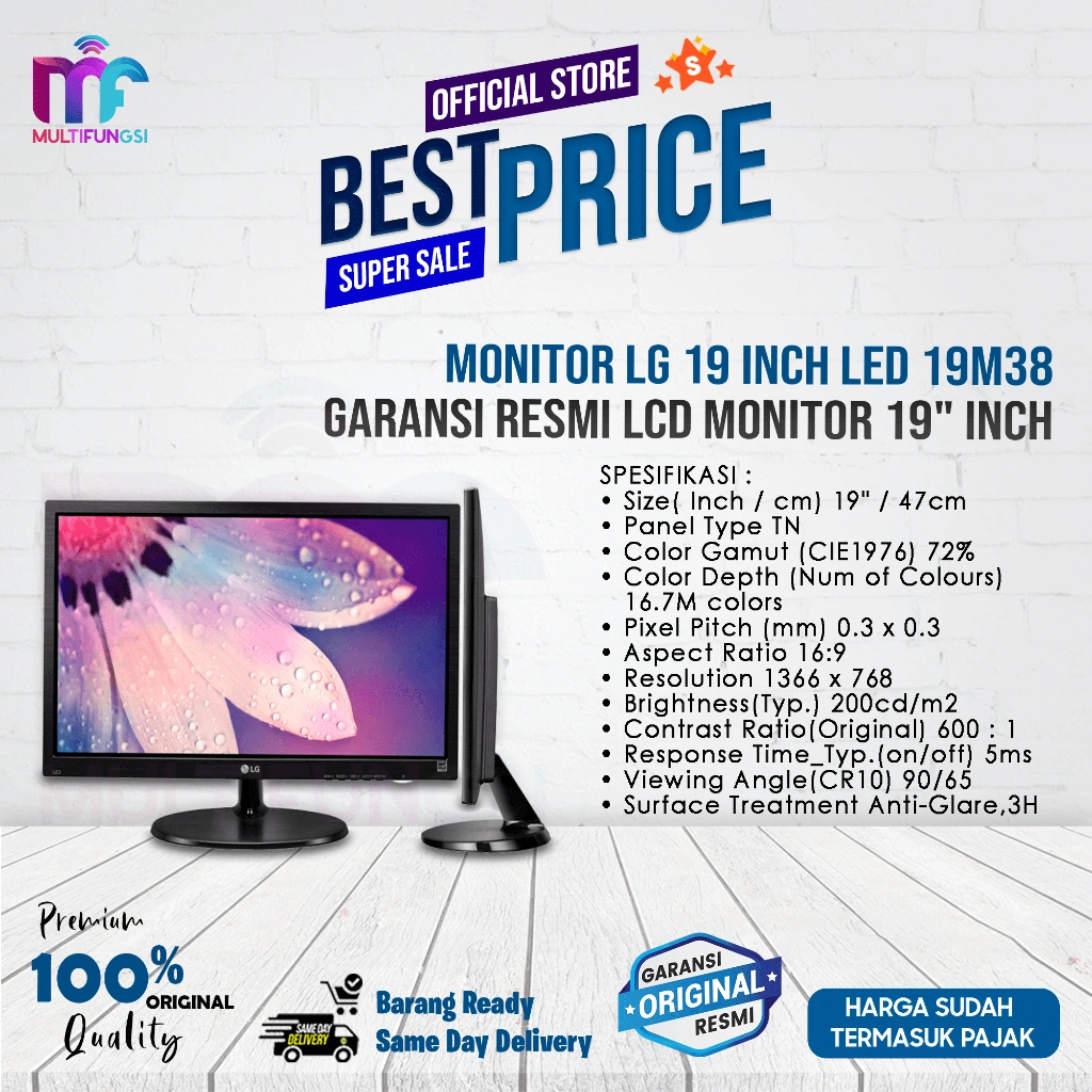 Monitor LED LG 19" 19M38 19M38L (HDMI) 60Hz Garansi Resmi