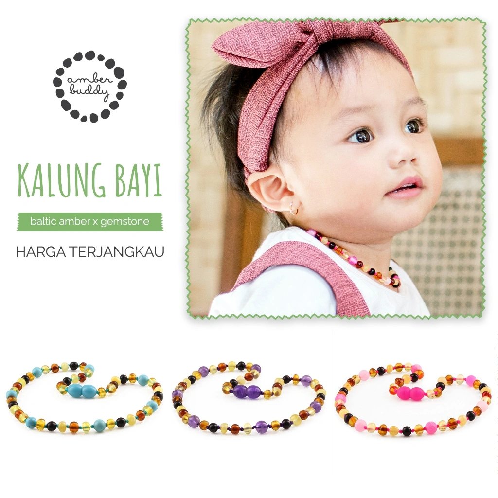 Amber Buddy - [HARGA TERJANGKAU] Kalung Bayi Baltic Amber X Gemstone. (NO POUCH & BOX)
