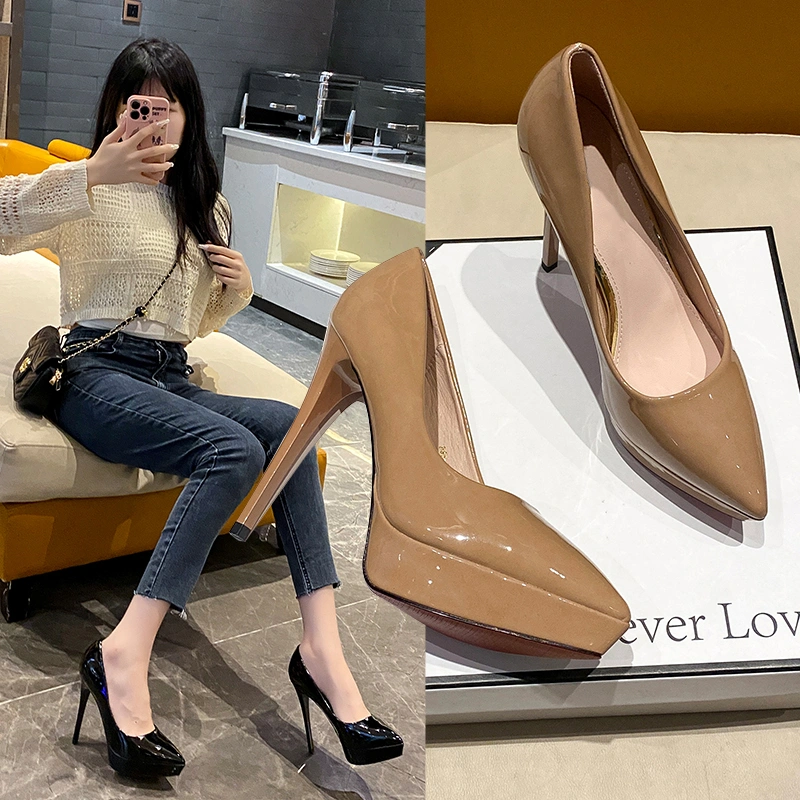 Sepatu 12cm High Stiletto Heels Hak Lancip Tinggi Kerja Kantor Wanita Kekinian Korea Terbaru Import Murah Premium Hitam Coklat Simple Sol Karet Big Size - Ukuran 34 35 36 37 38 39 40 41 42
