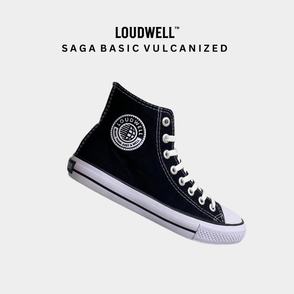 SEPATU LOUDWELL VULCANIZED | SAGA BASIC HIGH BLACK WHITE