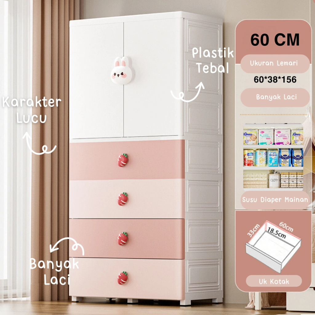 Lemari Baju Anak Bayi Plastik Jumbo Lemari Laci Pakaian Plastic Wardrobe Clothes Kids Bunny