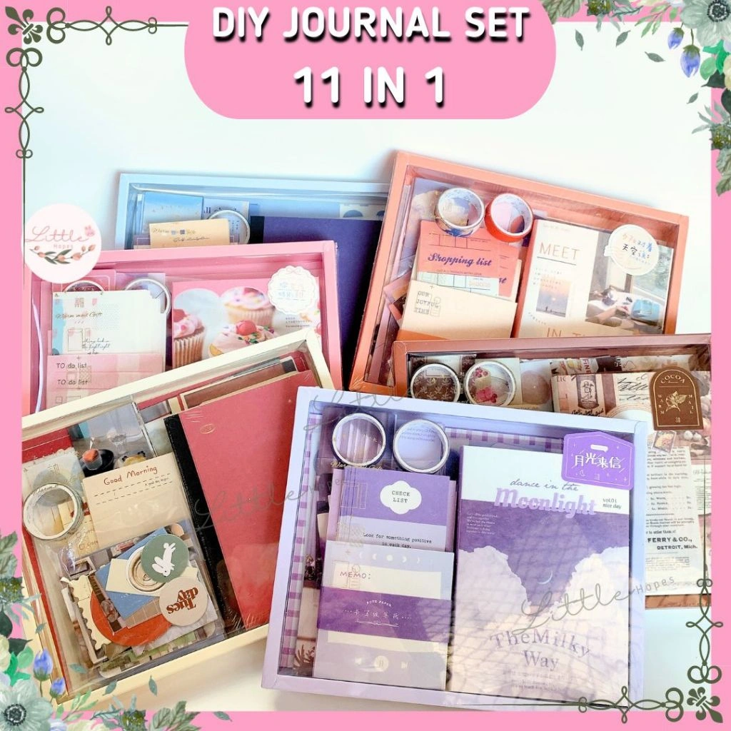 Gift Box 155 Pcs A6 DIY Journal Set 11 in 1 Hadiah Murah Unik Vintage Scrapbook Hampers