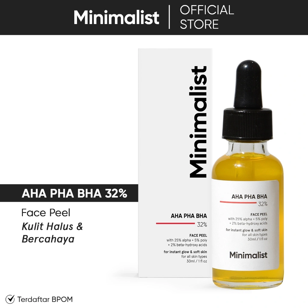 Minimalist 32% AHA BHA PHA Face Peel | Exfoliasi Wajah dengan AHA BHA untuk Kulit Glowing | 30ML