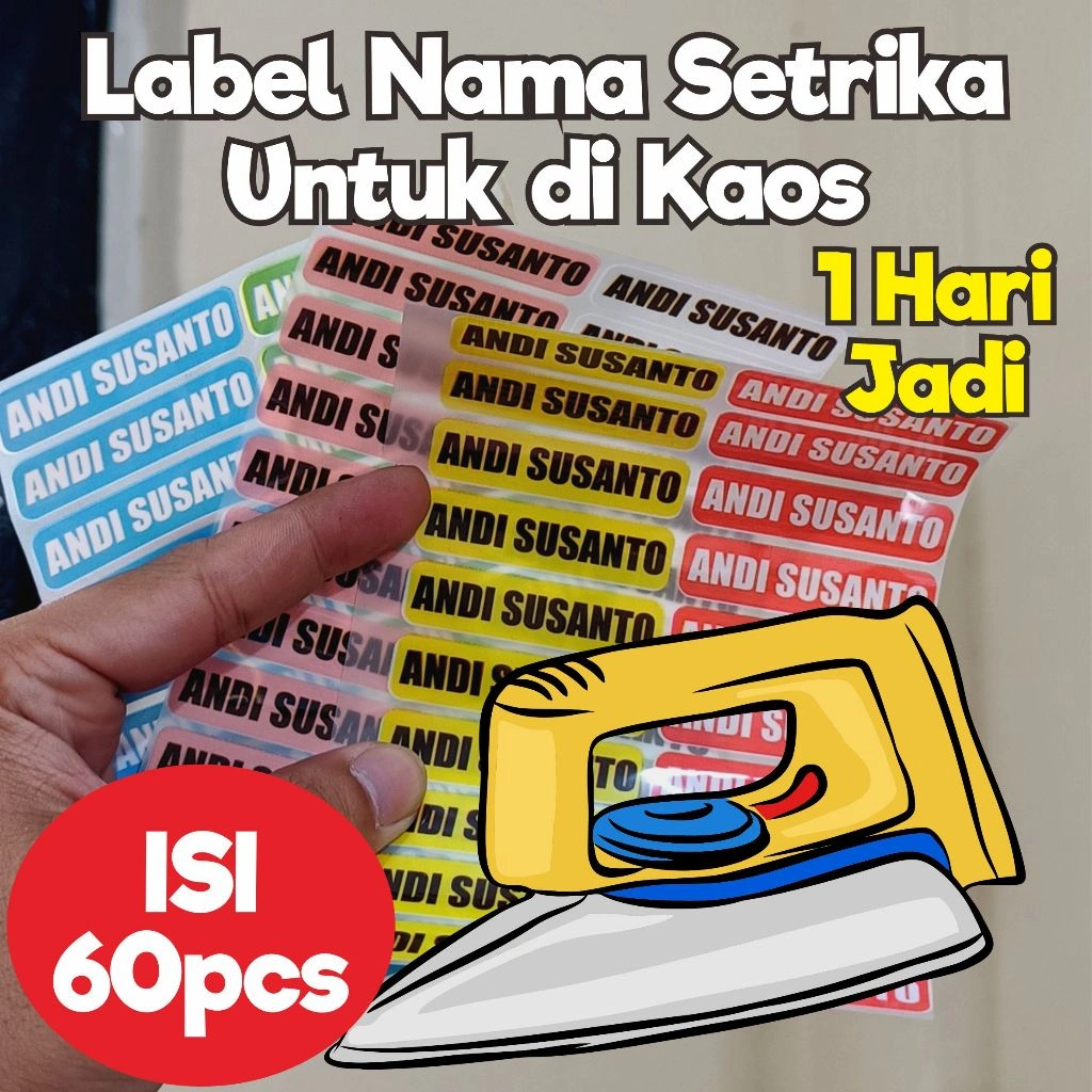 SP139 Sticker Nama Label Printing Isi 60 Pcs Untuk di Kain / Kaos Sablon Setrika Gratis Custom Nama - Label DTF bisa ditempel - Isi Lebih Banyak - Varian Huruf Lebih Banyak