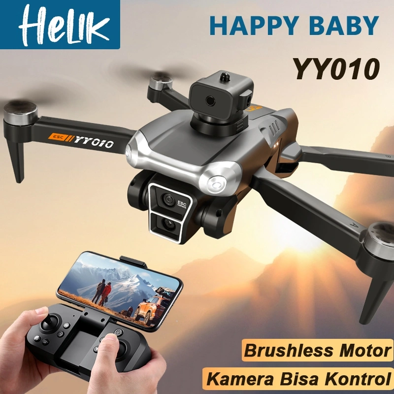 Drone Brushless Motor YY010 4K HD Dual Kamera WIFI FPV Anti Tabrakan Kamera Bisa Digerakan Via Remote Control