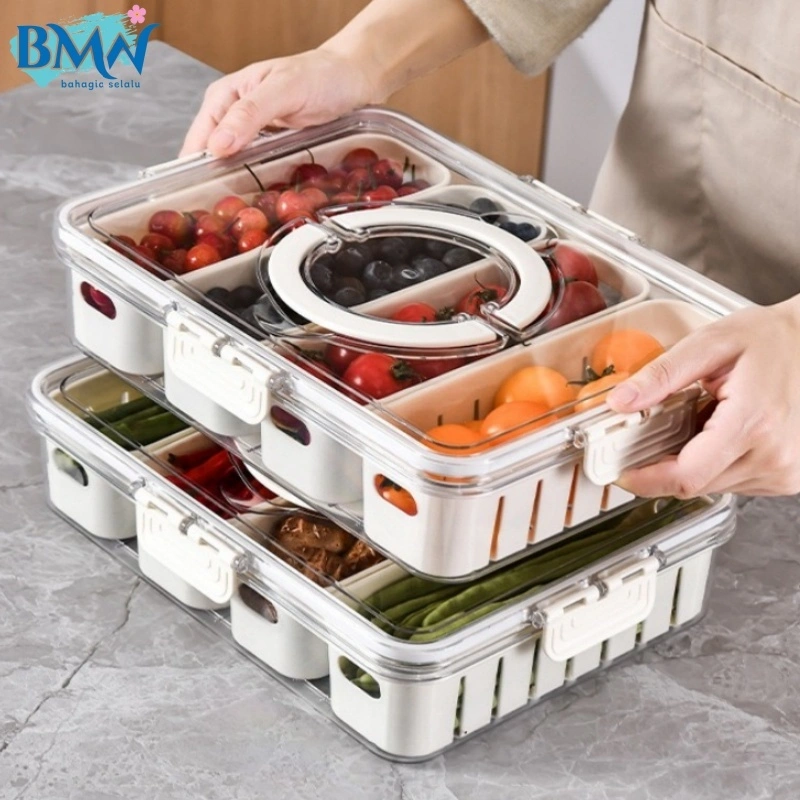 Kontainer Kulkas Tempat Penyimpanan Kotak dengan sekat dan tutup yang tersegel Cegah kebocoran