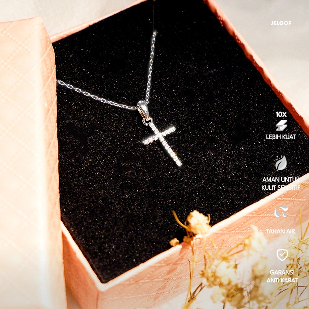 JELOOF Kalung Salib Hannah Sterling S925 Silver | (Free Premium Box) | Crystal Series