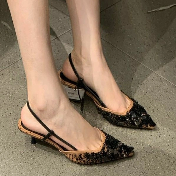 SEPATU ZR-126 SLINGBACK HIGH HEELS WITH SEQUINS