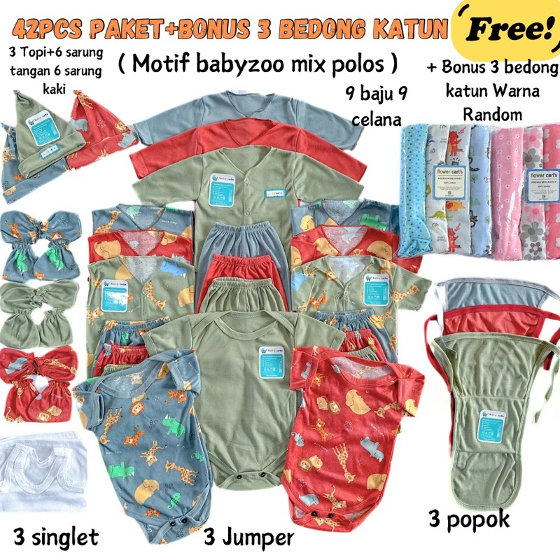 NAKITA 42pcs + Bonus 3pcs Bedong Paket Lahiran Baju Bayi Celana Newborn Set lengkap SNI Promo 12.12