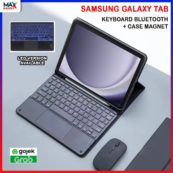 SAMSUNG Galaxy Tab A9+ A8 A7 S6 S7 S8 S9 FE S9+ S10 S10FE Plus 2024 2023 2022 SET Touchpad Wireless Keyboard Bluetooth Mouse Case Slot Pen Magnet Touchpad Keys Bookcover Warna Hitam Magnet Magnetic Standing 10.9 11 12.4 10.4 10.5 Inch