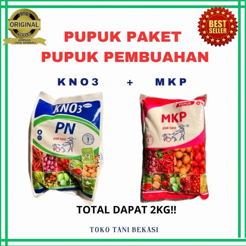 Paket pupuk KNO3 & MKP kemasan 2 Kg original pabrik untuk masa pembungaan dan pembuahan (fase generatif)