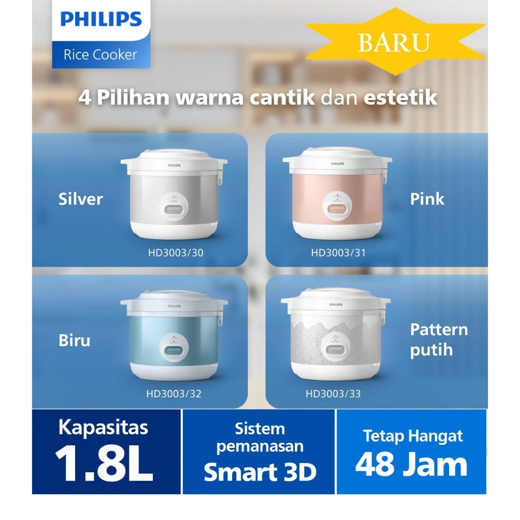 PHILIPS Rice Cooker HD-3003 1.8 Liter HD3003 HD 3003 Garansi Resmi