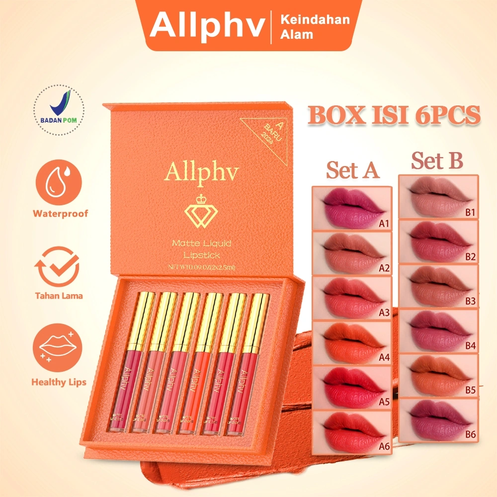 [BPOM](6pcs) Allphv Matte Liquid Lipstick Set A/B Lipstik Ombre Paket Long Lasting Waterproof Transferproof Lip Makeup Set