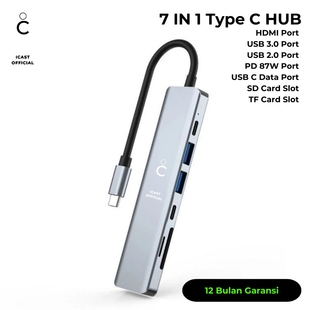 iCast 7 in 1 Type C USB HUB Converter HDMI SD Card USB C USB 3.0 USB HUB