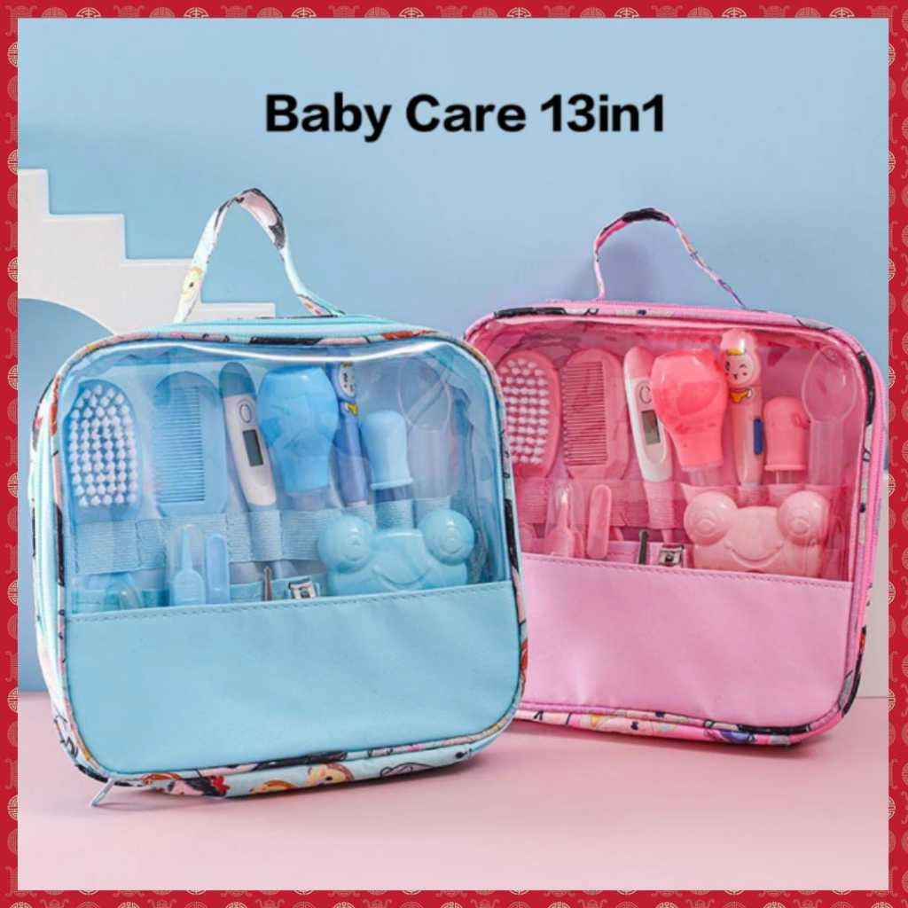 WWEN Peralatan Bayi BabySet Care Kit 13PCS Gunting Kuku Cukur Sisir Rambut Perawatan Perlengkapan Bayi Baru Lahir Kado Health Thermometer Newborn Kit Health-Care Grooming Set Maternal Infant Aspirator Hidung Cutting Nail 13 in 1