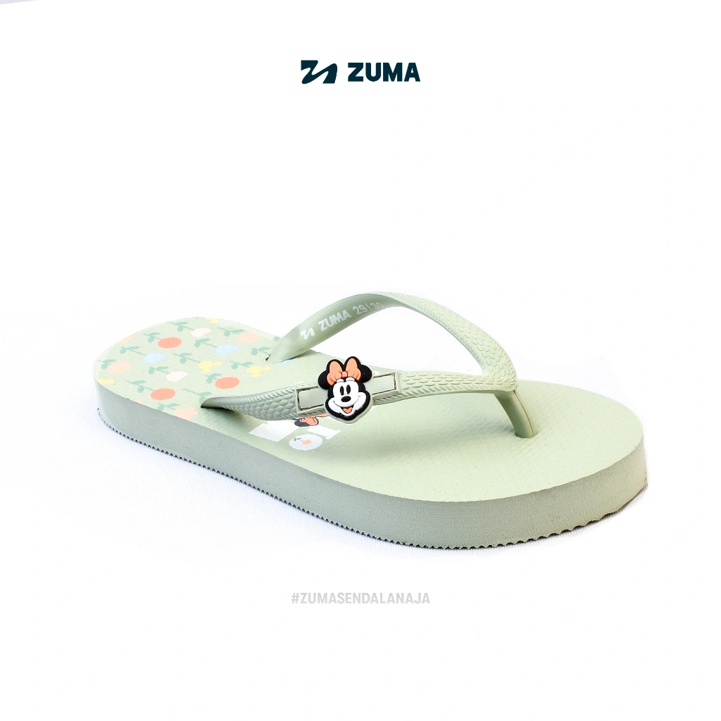Minnie 2 Zuma Kids Girls Sage Green, Sandal Jepit Anak Perempuan Karet Karakter, Hijau