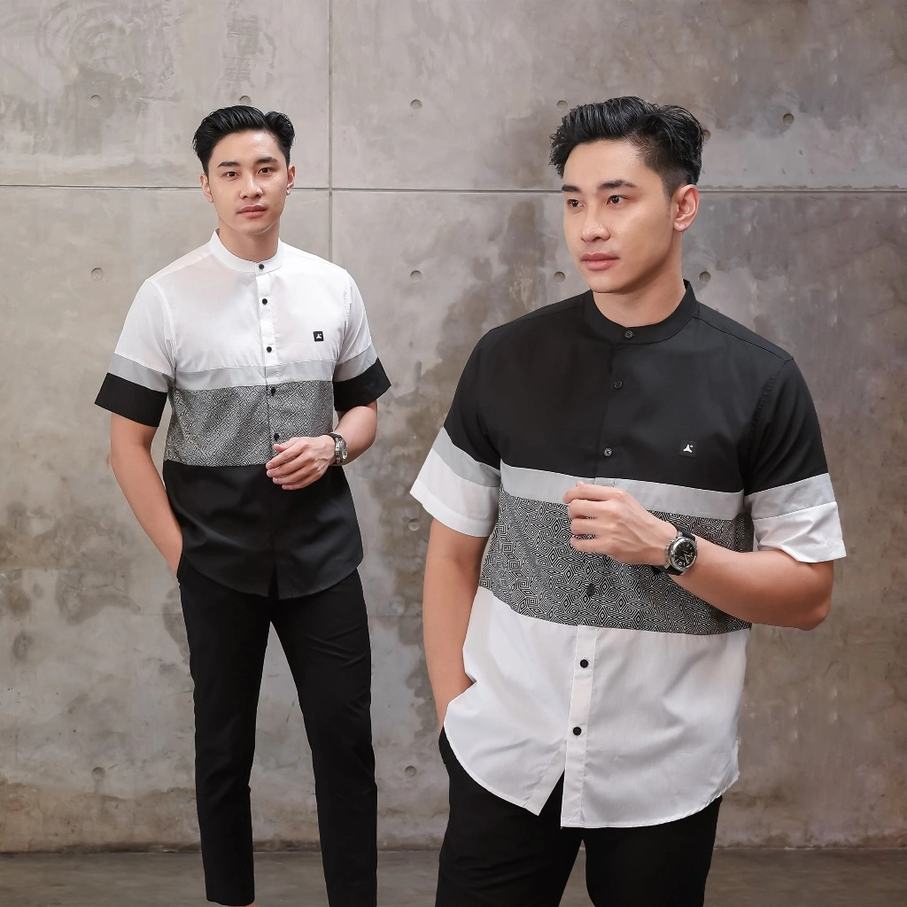 ANCSTR Kemeja Pria Shanghai Kombinasi Warna Premium - Quartet Pendek
