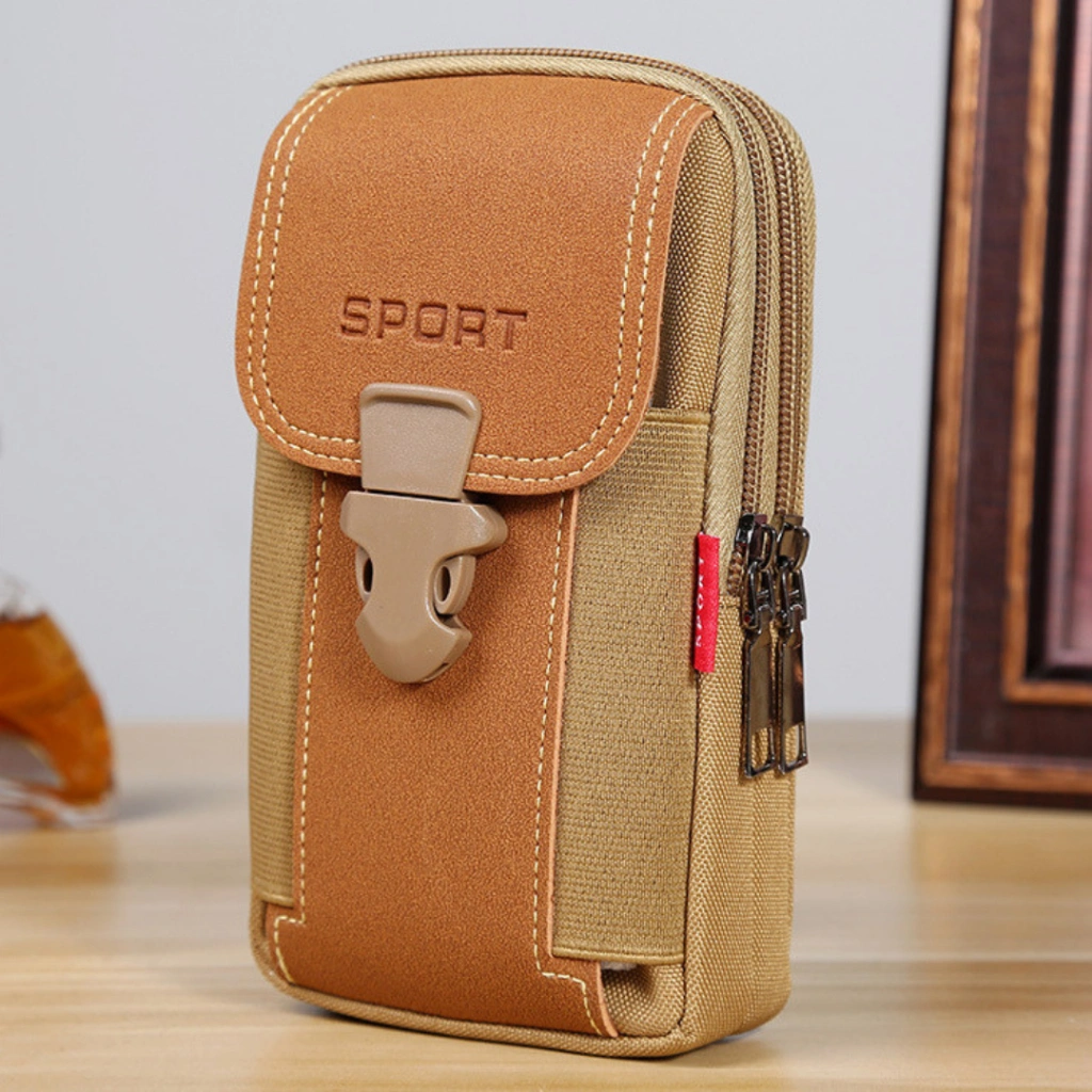 POUCH PRIA DOMPET PINGGANG GRILLO COKLAT GESPER MUAT HANDPHONE WA914B7 KANVAS PREMIUM REMAJA DEWASA TERBARU MURAH FASHION KEKINIAN RESLETING SABUK