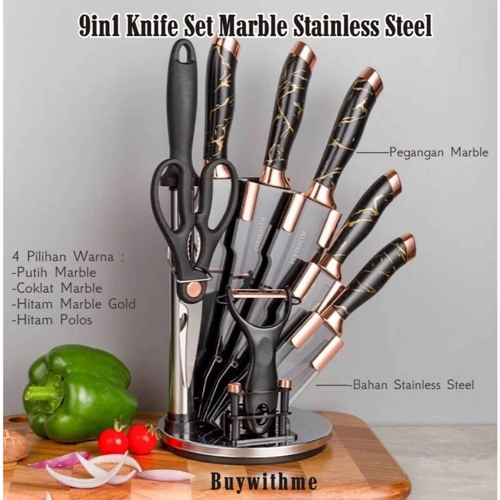 Set Pisau Marble Stainless Steel 9in1/7in1 Japanese Knife Multifungsi Pisau Koki Alat Dapur Knife Set High Quality Pisau Dapur Set