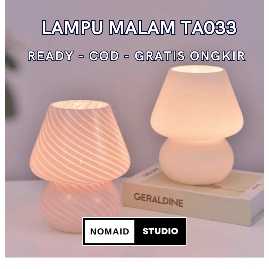 Nomaid.id - Lampu Tidur Aesthetic Kaca TA033 - Lampu Meja Adjustable 3 Warna Cahaya Cocok Sebagai Pajangan dan Dekorasi Kamar Tidur dan Kantor