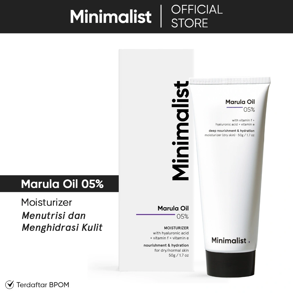 Minimalist 5% Marula Moisturizer dengan Hyaluronic Acid & Vitamin E | Pelembab Kulit Kering | 50G