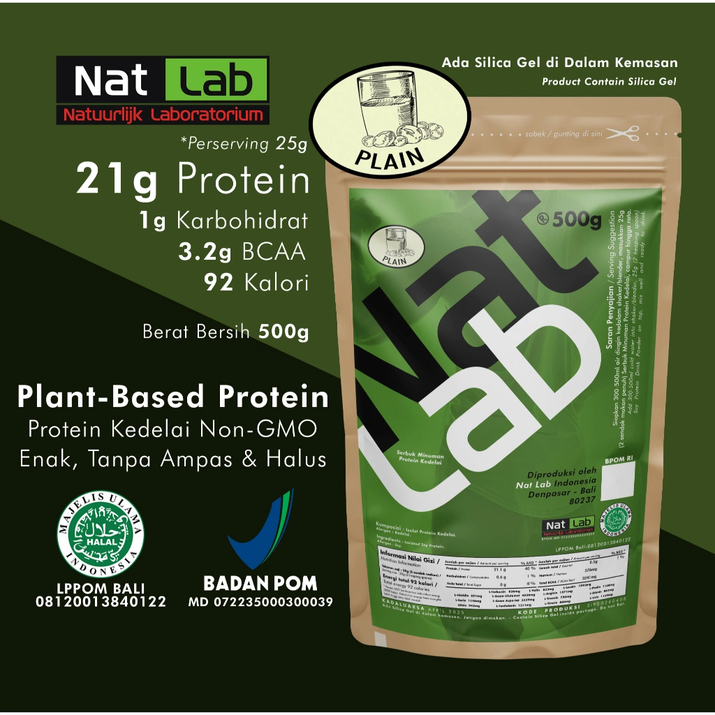 Nat Lab Soy Protein Shake Susu Kedelai Bubuk Fitness 500g Plant Protein Meal Replacement Vegan Keto Diet ganti Whey Lebih Murah Dari Pea Vegetarian