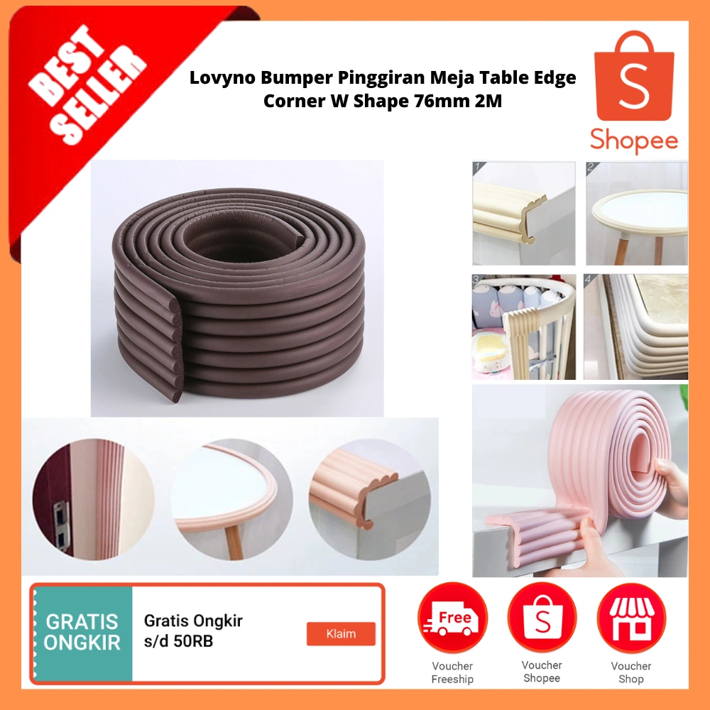 Bumper Pinggiran Meja Table Edge Corner W Shape 76mm 2M / Pelindung sudut furnitur busa tebal