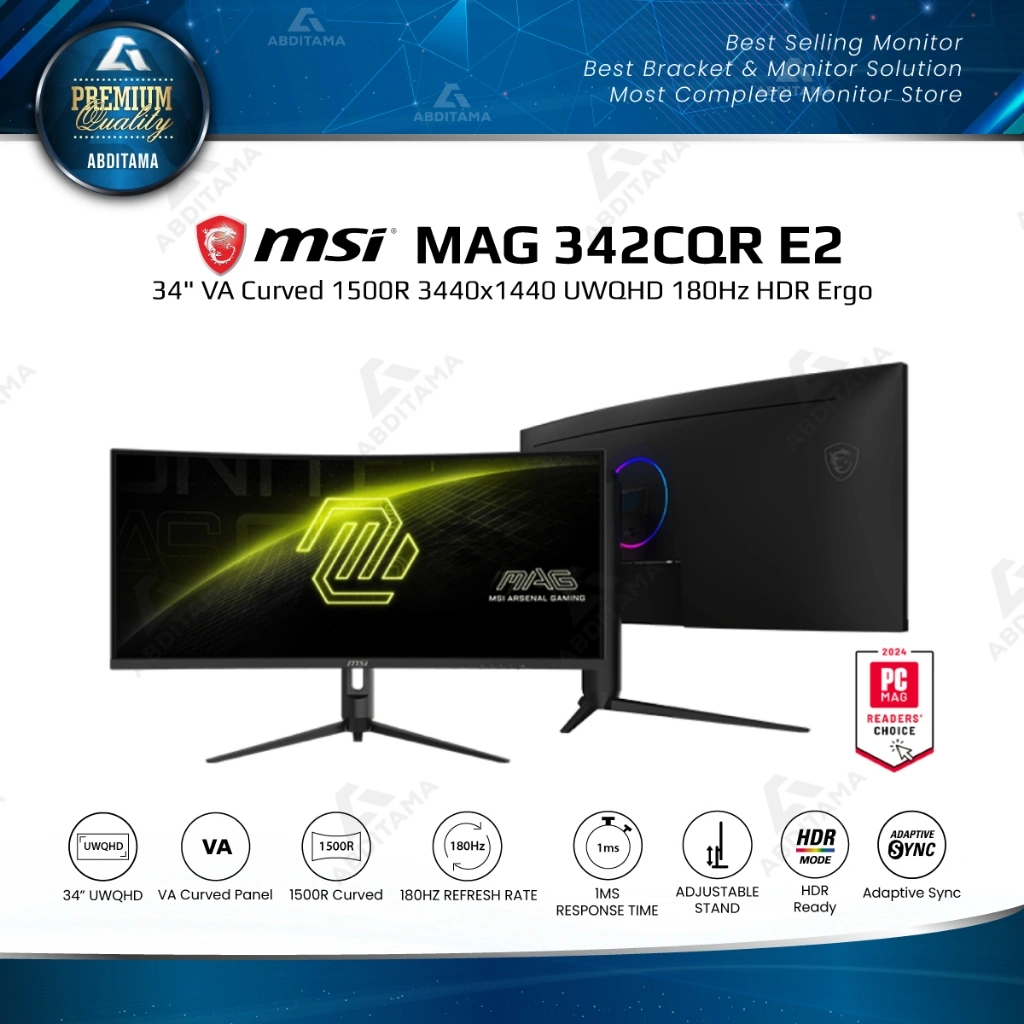 Monitor LED MSI MAG342CQR E2 34" VA Curved 1500R 3440x1440 1440p UWQHD 180Hz HDMI 2.0x2 DP HDR Ready Ergonomic Stand Console Mode Frameless Design