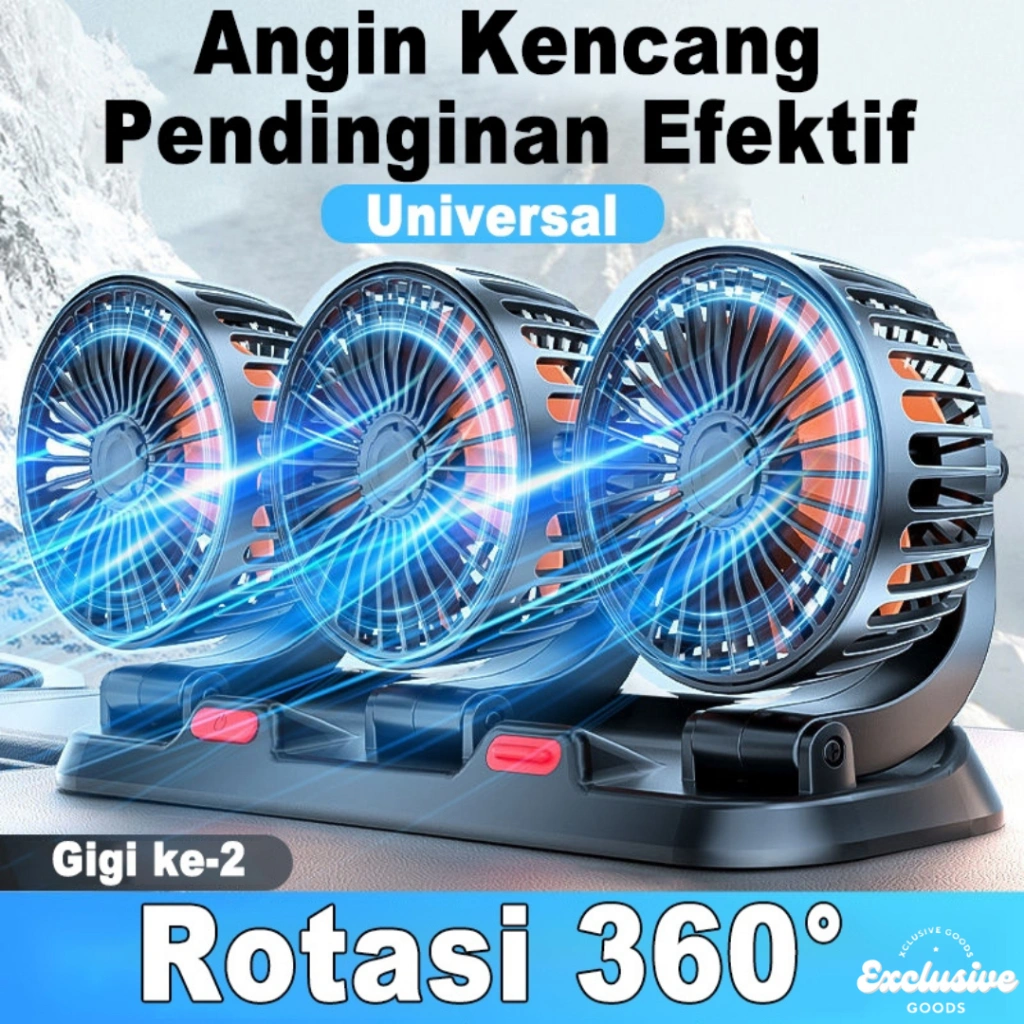 [XGoods] Kipas Angin Mobil 3 Kepala 12/24V Kipas Pendingin Truck USB Dashboard Rotasi 360 Fan Car
