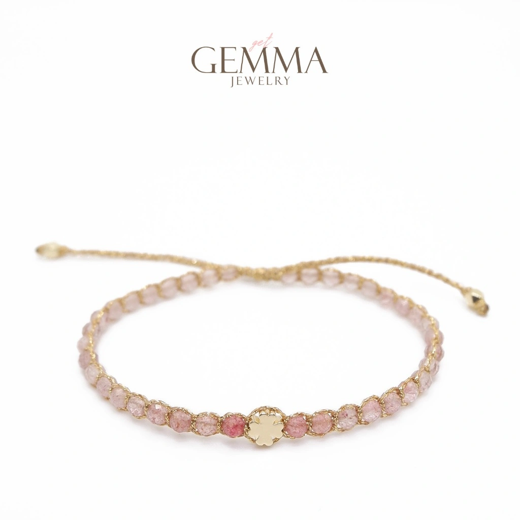 Gemma Jewelry - Strawberry Quartz Gemstone Bracelet | Gemstone & Anti Karat 14K Gold Plated | Gelang Batu Alam Asli | Get Gemma Jewelry