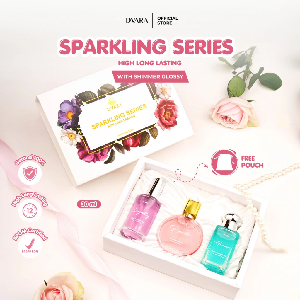PARFUM HIGH LONG LASTING DVARA SPARKLING SERIES, DAPAT 3 PARFUM PREMIUM TAHAN LAMA MEWAH CEWEK