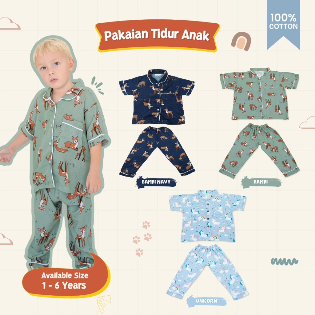 Little Me - Pakaian Tidur Anak Katun Rayon 001 / Setelan Baju / Piyama Oneset Cowok Cewek / Piyama Set