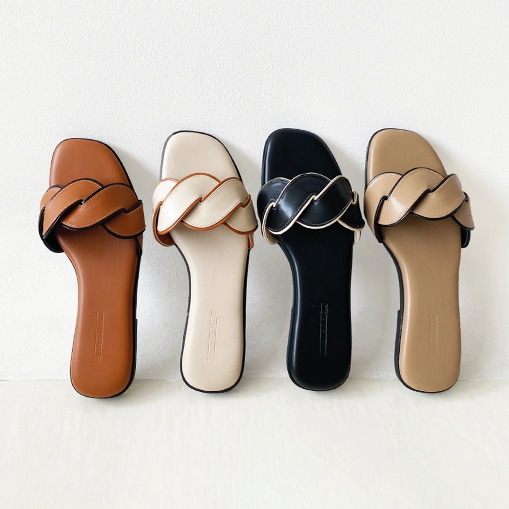 Nakedsol Dory Slides Twotone Neutral (Almond/Black, Tan/Black, Black/Oat, Oat/Tan) Sendal Flats | Selop Teplek Wanita | Slip On Casual Dua Warna