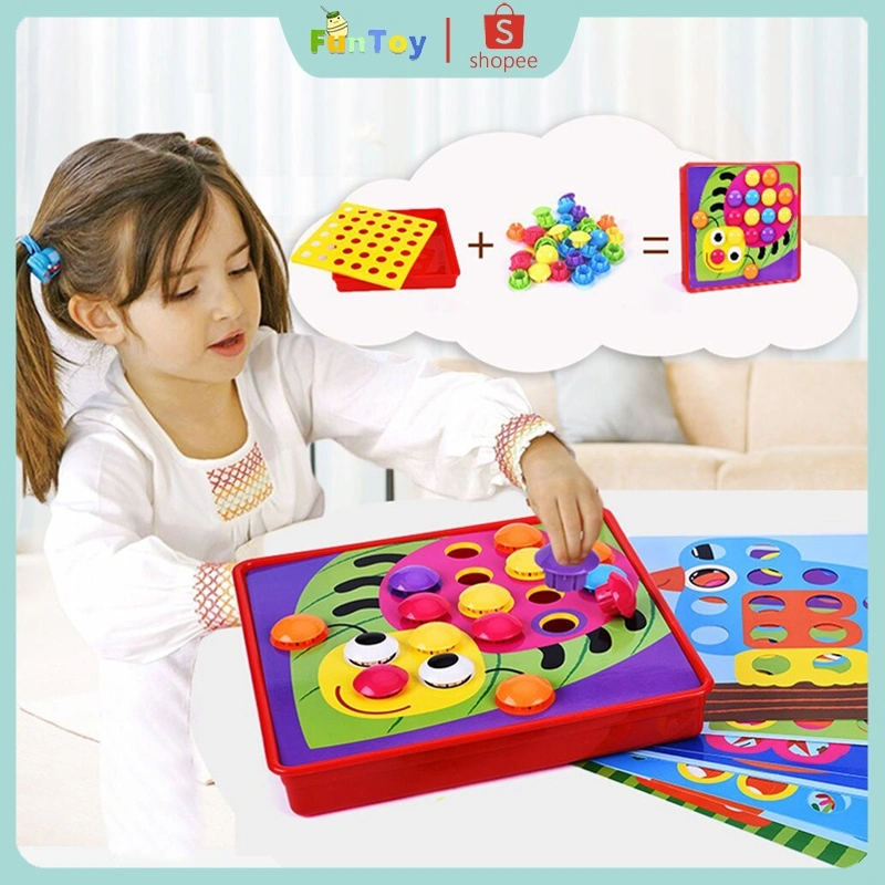 FUNTOY Tombol Warna-warni Jamur 3D Puzzle Seni Kreatif Pembelajaran Pendidikan Mainan