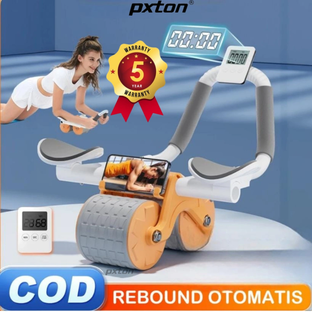 PXTON - Ab Wheel Ab Roller Wheels Plank Trainer 2in1 Abdominal Core Roller Automatic