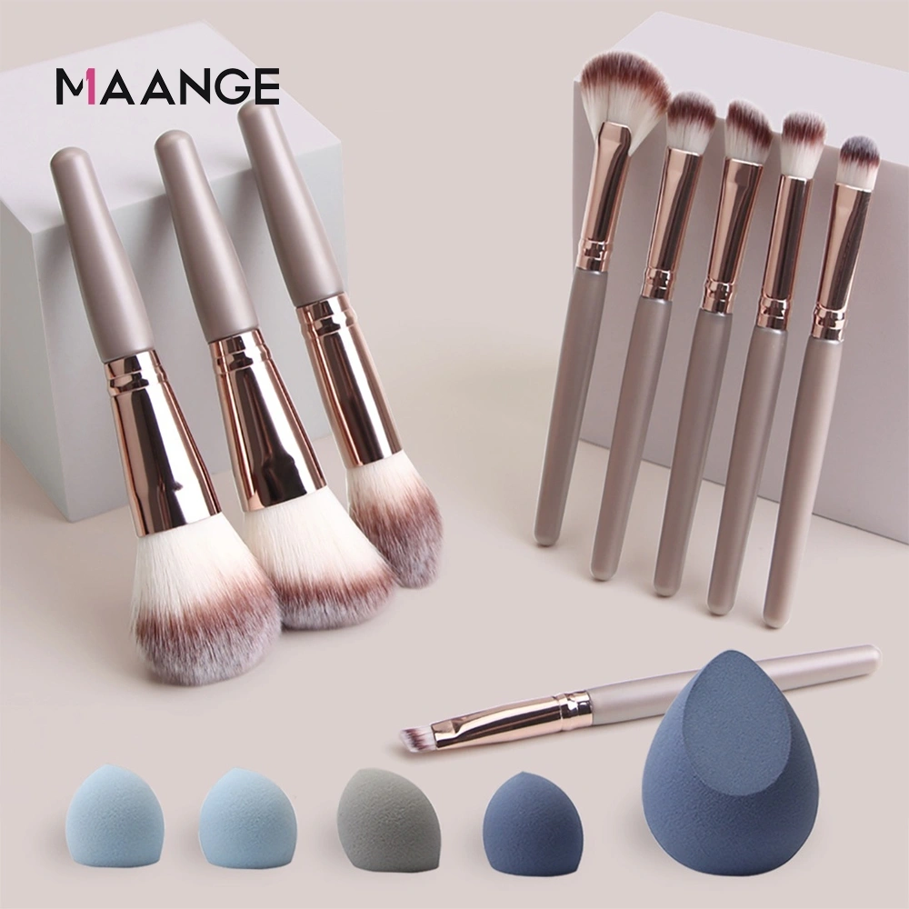MAANGE 9 pcs/Set Brush Makeup Dengan 4 Pcs Beauty Spons Lembut Super Multifungsi Alat Kecantikan Untuk Mata Hidung Blush On Bubuk Concealer 5886