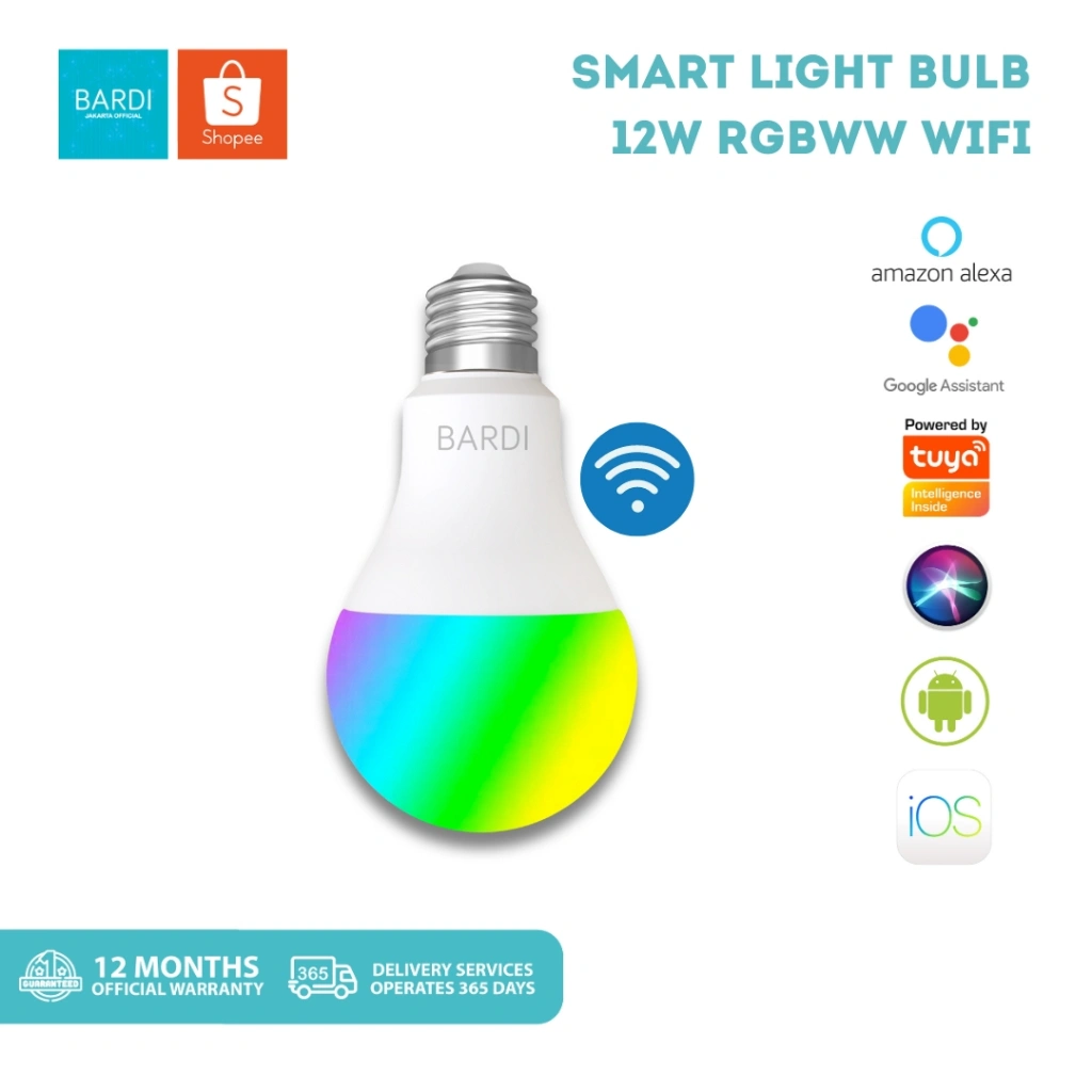 BARDI Smart Lamp 12W LIGHT BULB LED RGB WW WiFi Wireless IoT - Home Automation Lampu BARDI 12 watt Bohlam Lampu Tidur Warna Warni Kamar Jarak Jauh