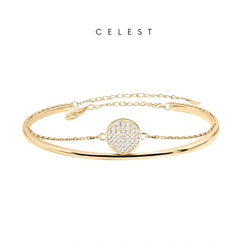 Celest - Eudoré Gold Bangle Jewelry (Adjustable) | Gelang Emas Asli 18K Bersertifikat | Perhiasan Lapis Emas 18 Karat Gold Plated | Kado Aksesoris Pernikahan Anniversary Ulang Tahun | Gift Box Mewah