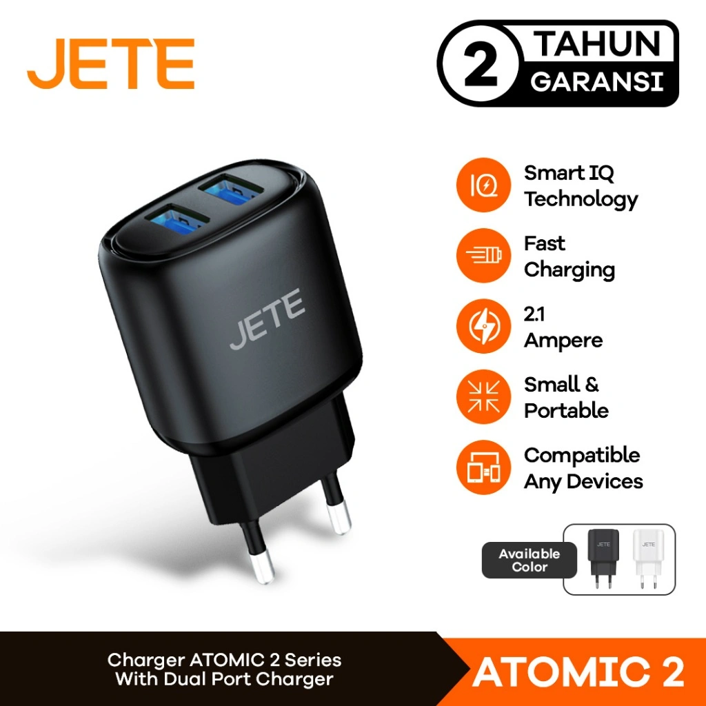 Charger Hp Fast Charger Mini JETE Atomic  2 Plus kabel Micro/Type C/Lightning - Garansi  2 Tahun