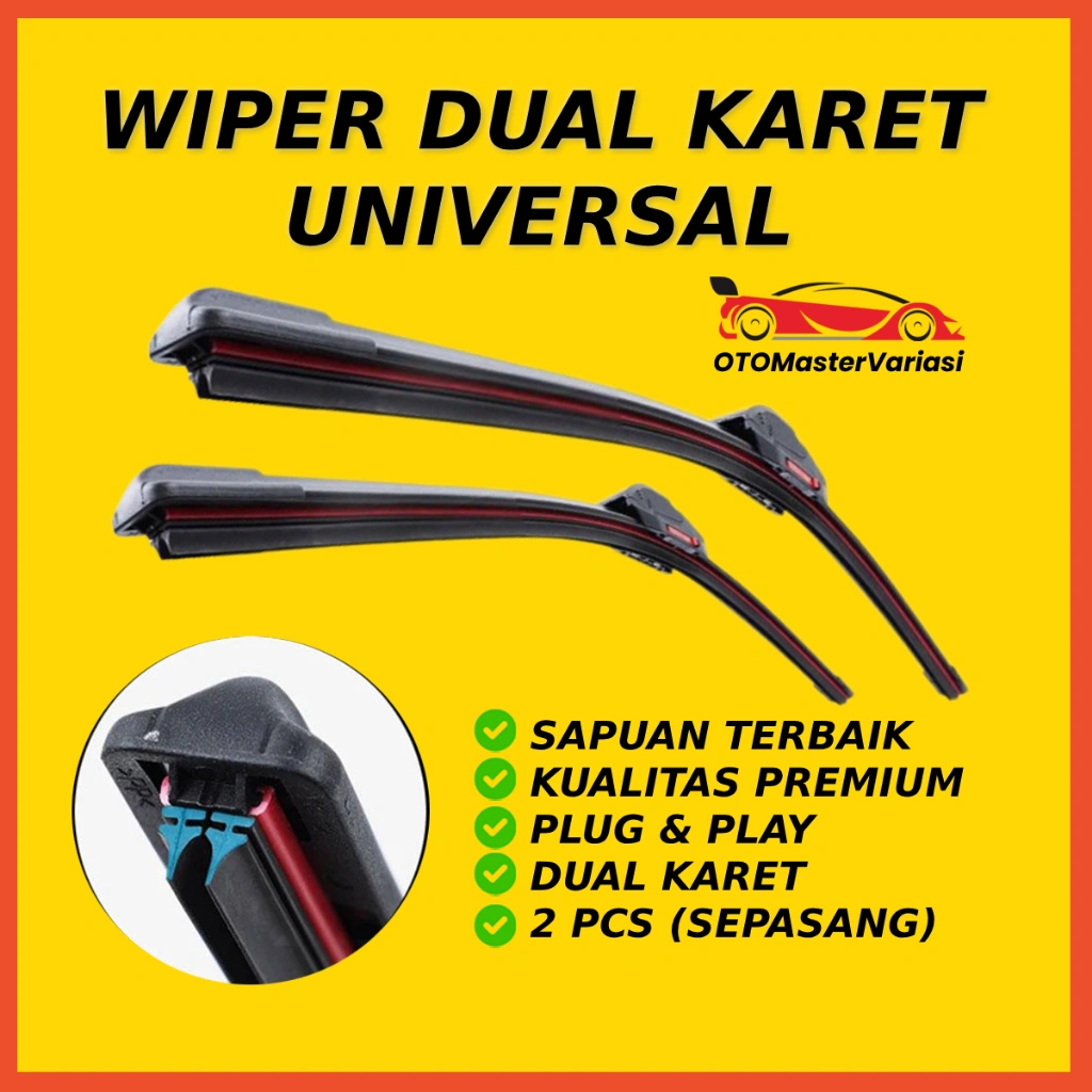 Wiper Frameless Dual Blade Universal Model Karet Ganda Untuk Semua Jenis Mobil Dual Wiper Blade