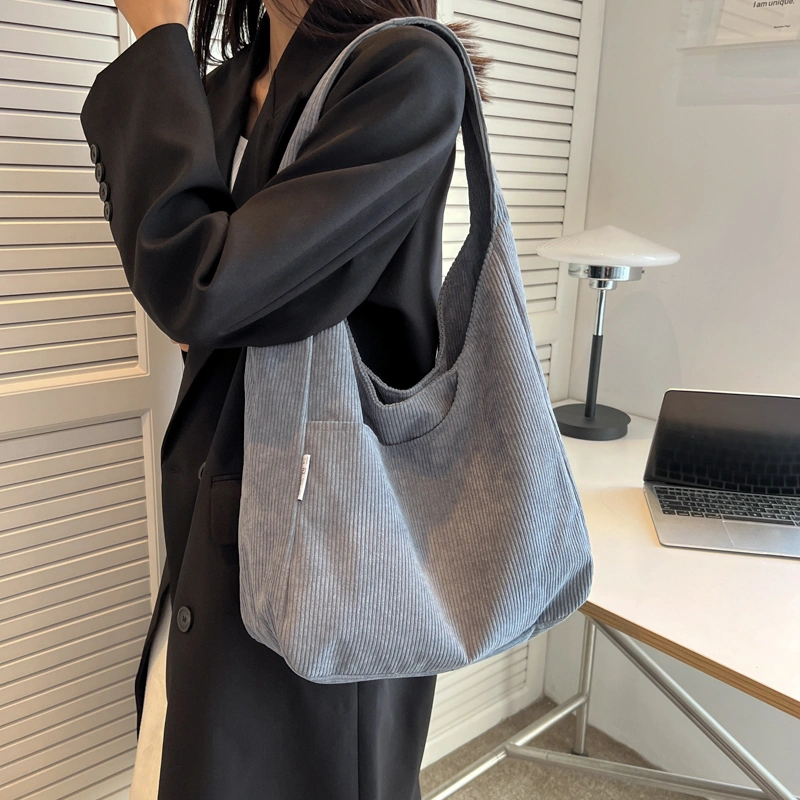 (LUNA) Tote Bag Corduroy Tas Bahu Tas Cewek Kapasitas Besar Muat Laptop 14 Inch