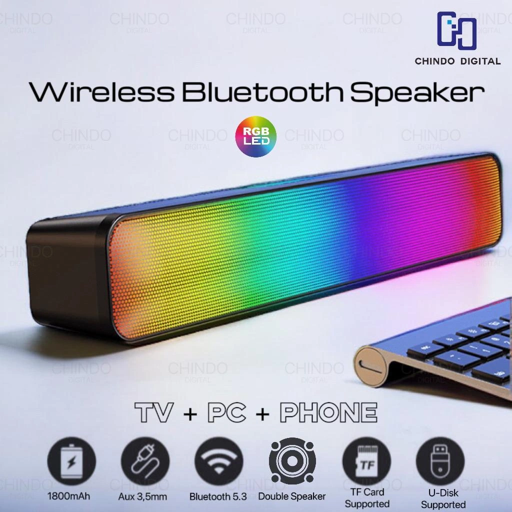 [CDOS] CID19 Speaker Bluetooth Powerful Bass Stereo Long RGB Lampu LED Speaker Soundbar TV Computer