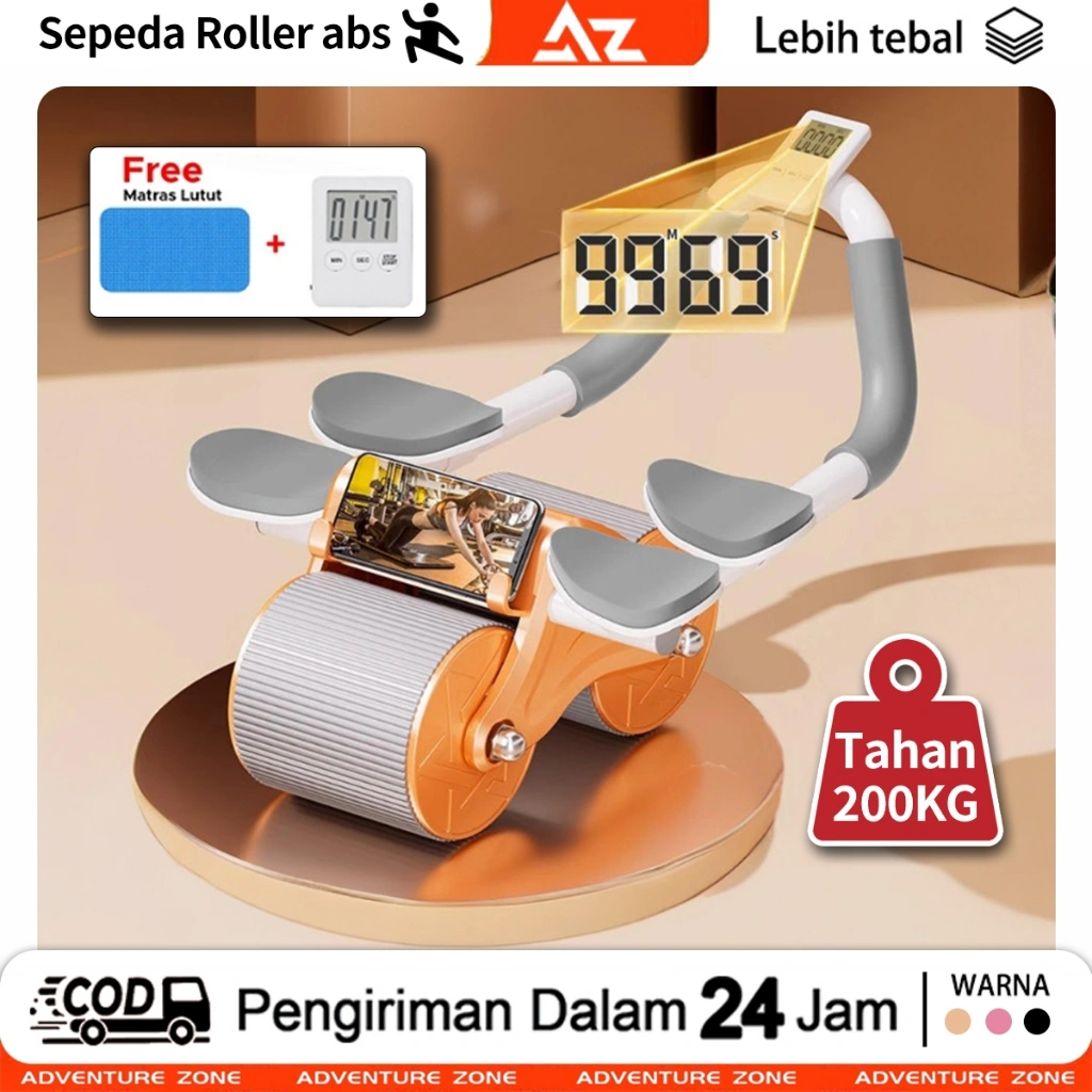 Roda fitnes perut rumah tangga multifungsi  2in1 Ab Roller Wheels Plank Trainer Abdominal Core Roller Alat Pembentuk Otot Automatic Rebound Gym