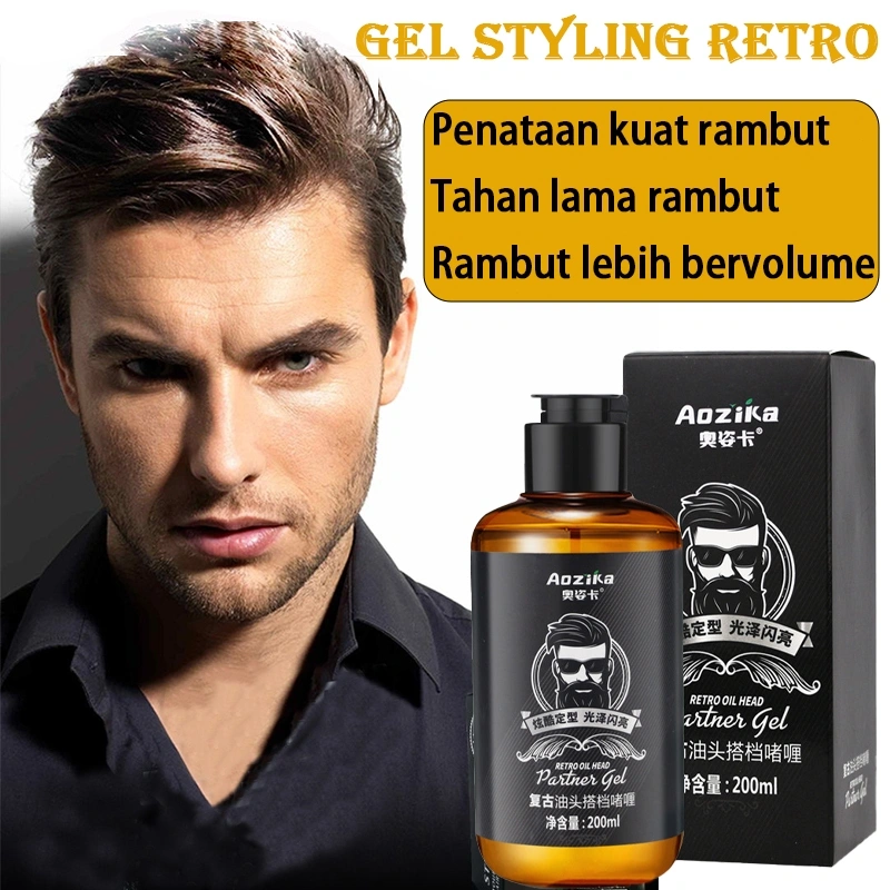 Gel styling retro pria 200ml Pengaturan gaya kuat tahan lama Minyak rambut Segar tanpa berminyak