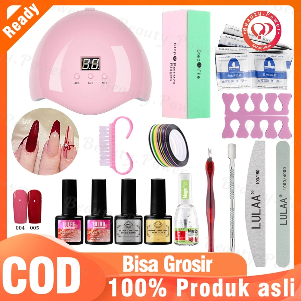 Set Lampu Kuku UV 36W dan 2Warna Cat Kuku Gel, Set Peralatan Manikur Seni Kuku, Atasan dan Tidak Mengilap dengan Lapisan Dasar