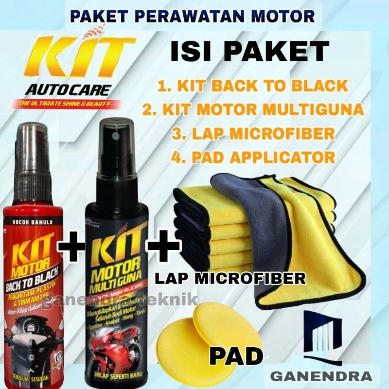 Paket Kit Motor Multiguna + Kit Back to Black 115ml Penghitam Body Motor/Mobil Permanen Bonus Kain Lap Microfiber + Busa Aplikator