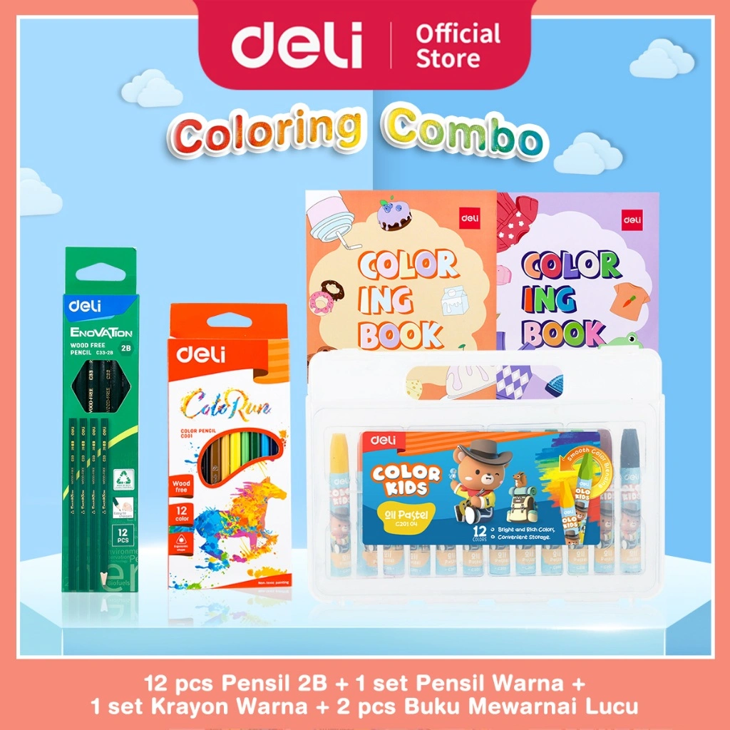 PAKET MEWARNAI LENGKAP - Pensil 2B, Pensil Warna, Krayon, Buku Mewarnai