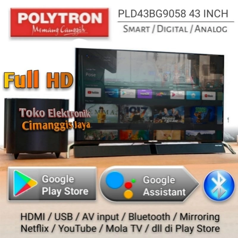 Smart tv led Polytron 43 inch Cinemax Soundbar android tv smart tv google tv PLD43BG9058 PLD43BUG5058