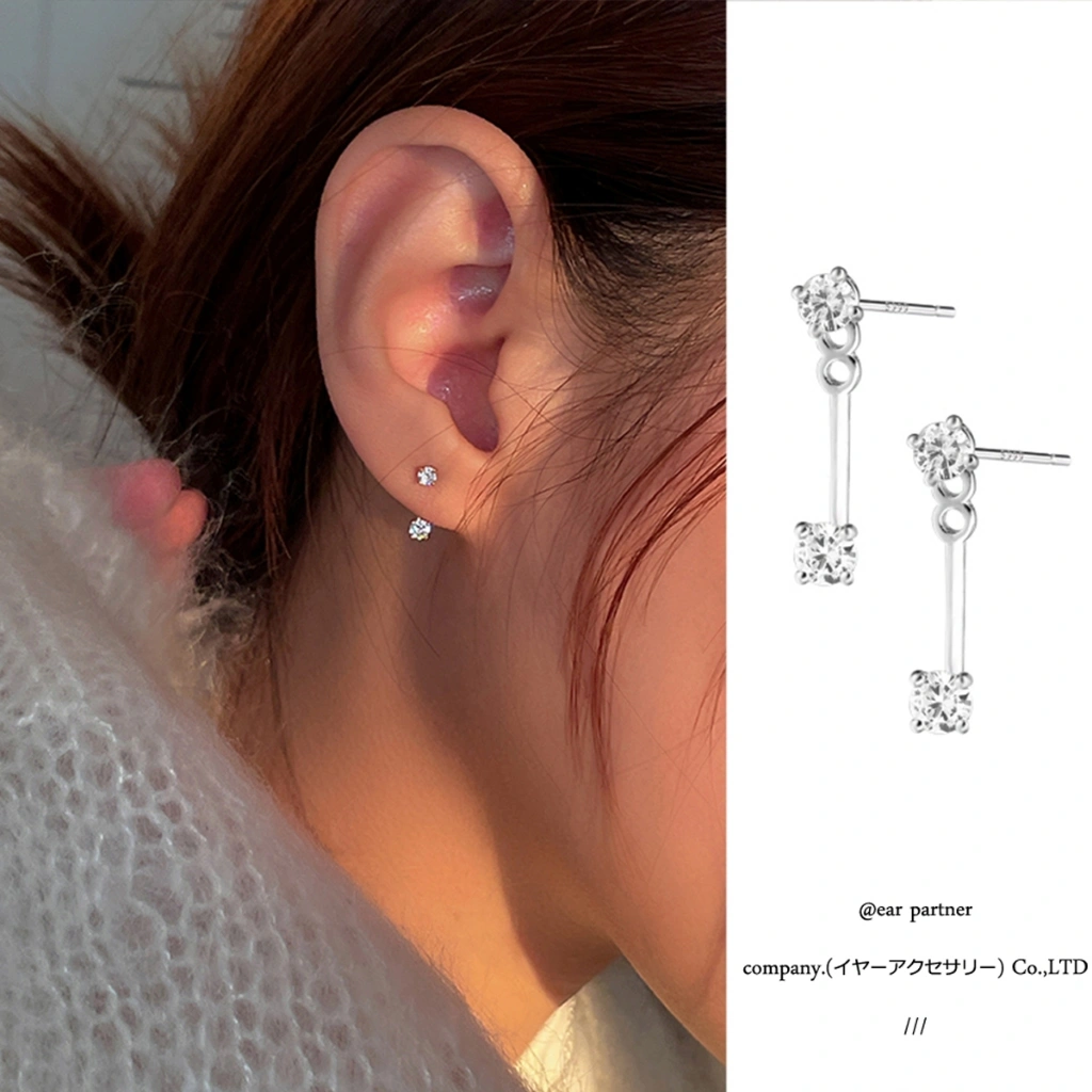 Ear Partner Anting gantung kecil zirkon mengkilap untuk wanita perak 999 sterling Gaya baru 2026